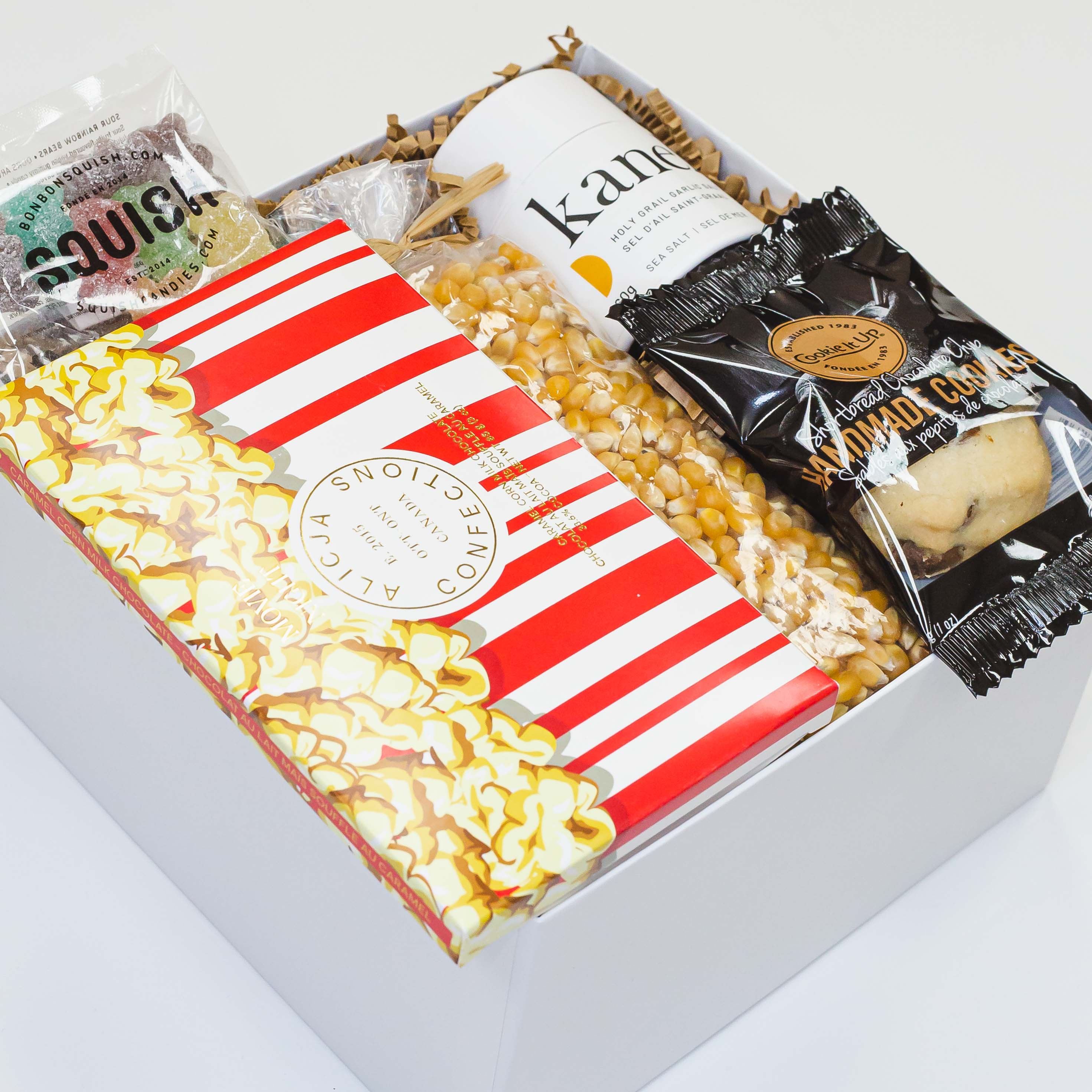 Canadian employee appreciation gifts with Canadian artisan snacks for a movie night