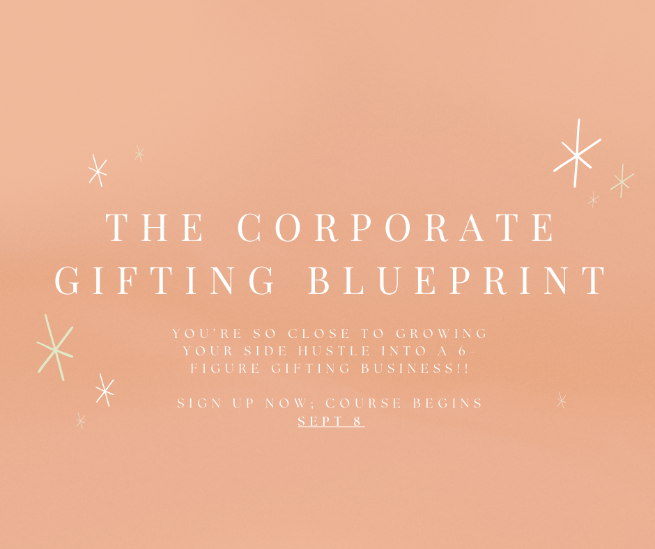 Promotional text for 'The Corporate Gifting Blueprint' on a peach background with star shapes.